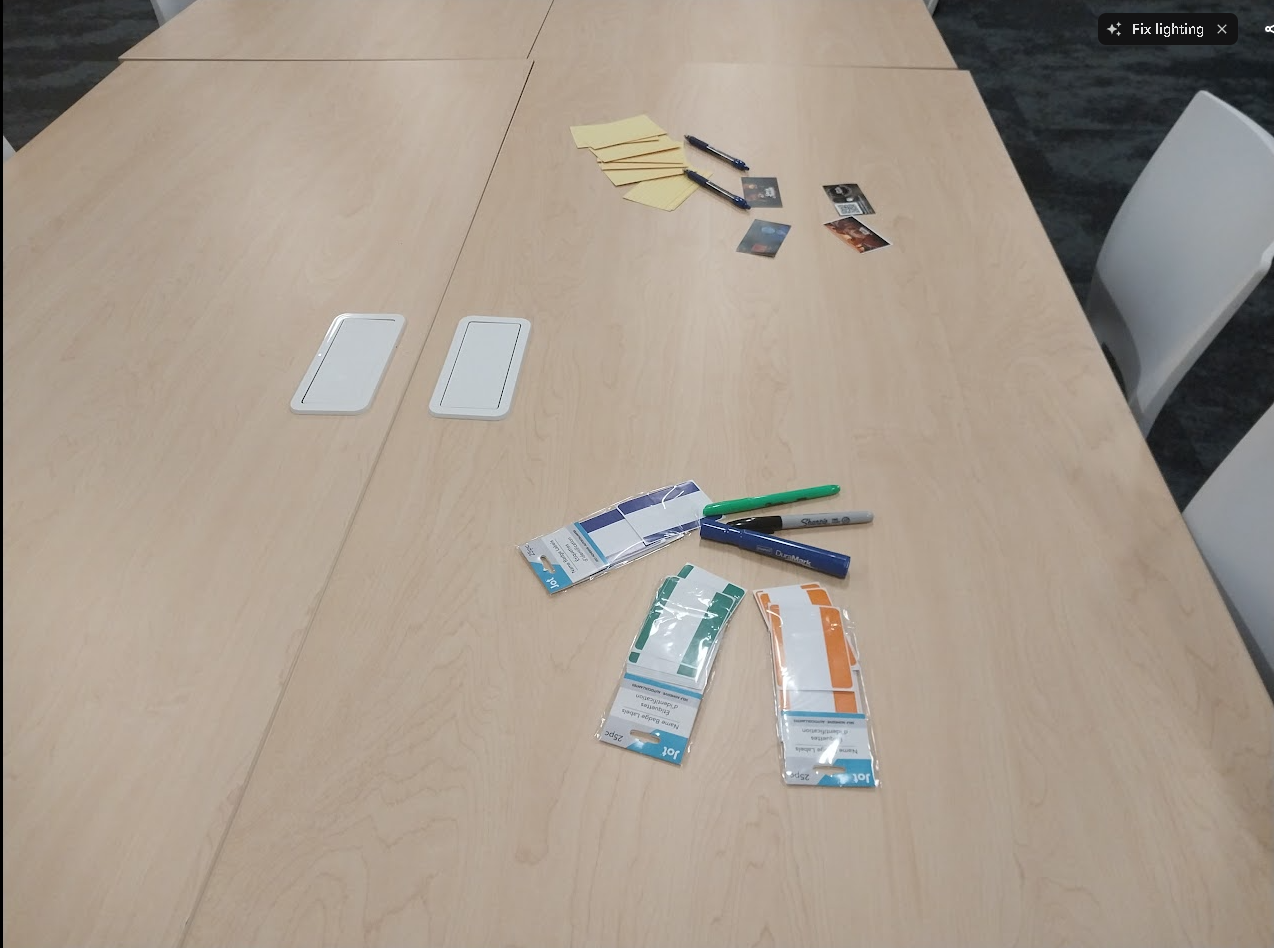 SMGDA meeting table with cards, pens, and planning materials